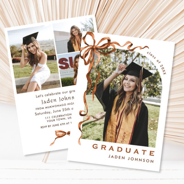 Invitation Boho Bow Ribbon branché 4 PHOTO Graduation Party (Créateur téléchargé)