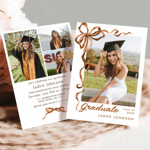 Invitation Boho Bow Ribbon branché 4 PHOTO Graduation Party