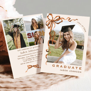 Invitation Boho Bow Ribbon branché 4 PHOTO Graduation Party