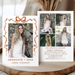 Invitation Boho Bow Ribbon branché 5 PHOTO Graduation Party