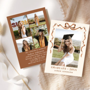 Invitation Boho Bow Ribbon branché 5 PHOTO Graduation Party