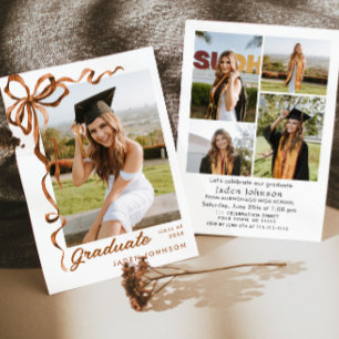 Invitation Boho Bow Ribbon branché 5 PHOTO Graduation Party