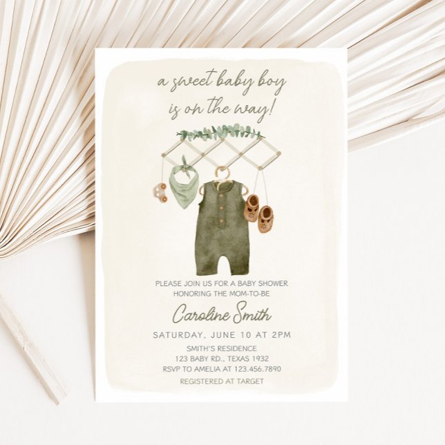 Invitation Boho Boy Baby Clothes Baby Shower (Sweet Baby Boy Baby Shower Invitation)