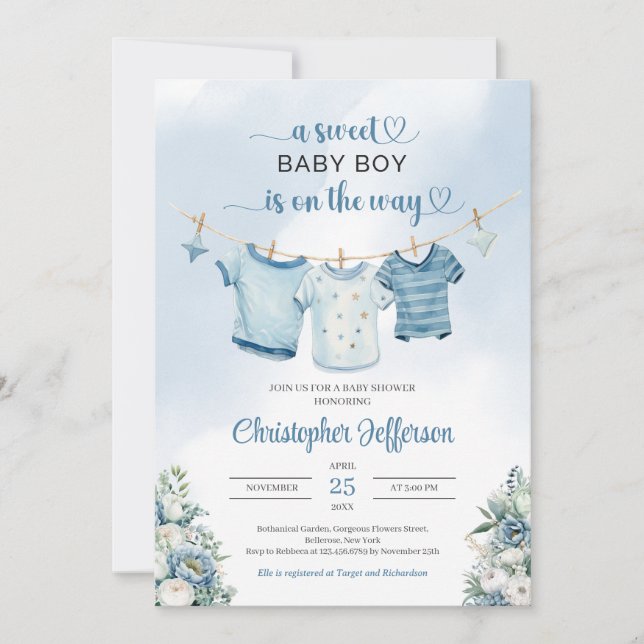 Invitation Boho Boy Baby shower Vêtements de pépinière modern (Devant)
