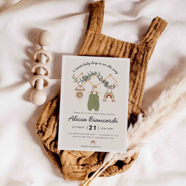 Invitation Boho Boy Baby shower Vêtements pour bébés (Créateur téléchargé)