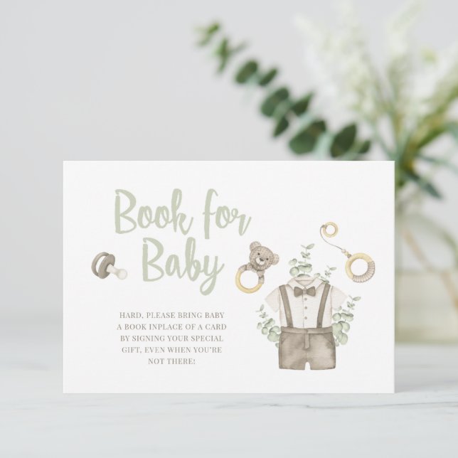 Invitation Boho Boy Bear Baby shower Livres Pour Baby Card (Debout devant)