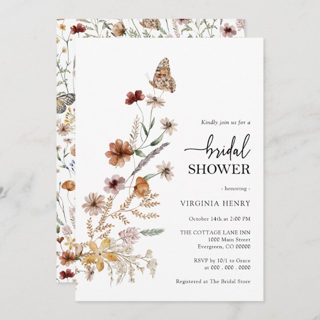 Invitation Boho Bridal Shower (Devant / Derrière)