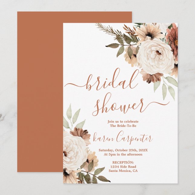 Invitation Boho Bridal Shower (Devant / Derrière)