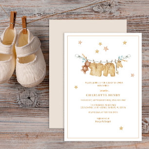 Invitation Boho Brown Baby Clothesline Baby shower mignon