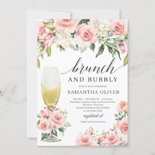 Invitation Boho brunch à champagne floral rose et mousseux