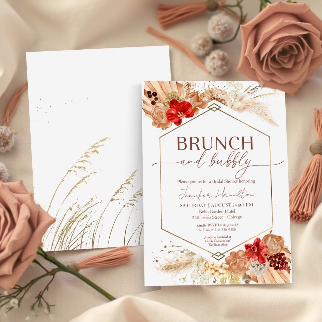 Invitation Boho Brunch et Bubbly | Fête des mariées en terre  (Créateur téléchargé)