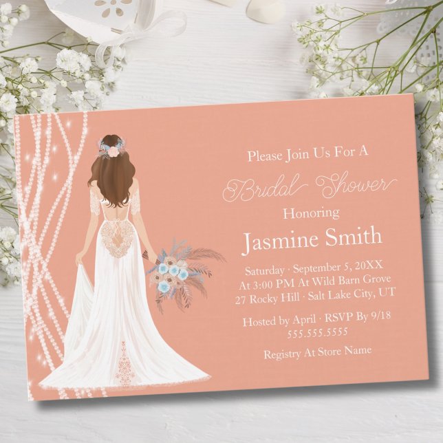 Invitation Boho Brunette Mariée Avec Fête des mariées Perles (Créateur téléchargé)