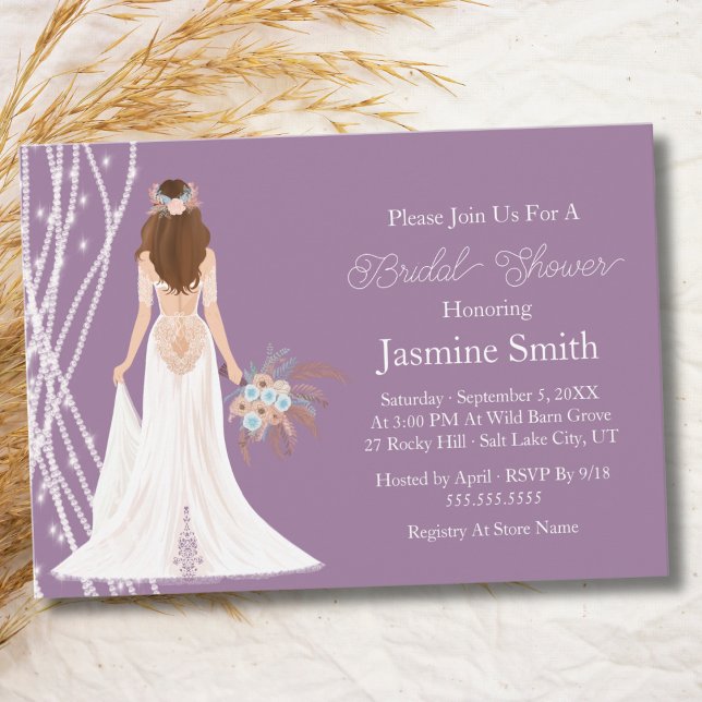 Invitation Boho Brunette Mariée avec Fête des mariées perles  (Créateur téléchargé)