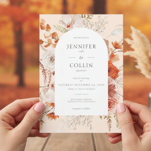 Invitation Boho Burange Chute Orange Floral Arch Peach