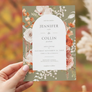 Invitation Boho Burange Chute Orange Floral Arche Sage
