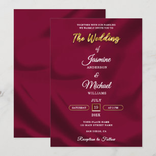 Invitation Boho Burgundy et Gold Foil Script Mariage simple