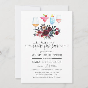 Invitation Boho Burgundy et Navy Floral Stock du Bar
