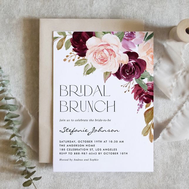 Invitation Boho Burgundy et Peach Flowers Chute Bridal Brunch (Créateur téléchargé)