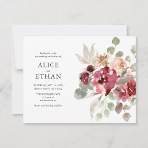 Invitation Boho Burgundy Fleurs Eucalyptus Mariage