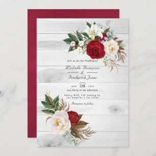 Invitation Boho Burgundy Floral QR Code RSVP Mariage Bohème