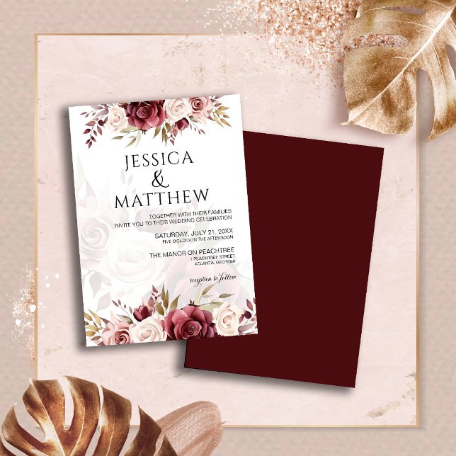 Invitation Boho Burgundy Floral Wedding (Créateur téléchargé)