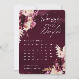 Invitation Boho Burgundy Flowers Calendrier Enregistrer La Da