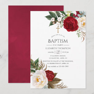Invitation Boho Burgundy - Marsala Floral Baptism