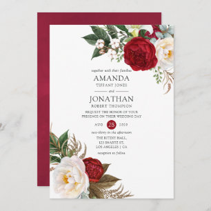 Invitation Boho Burgundy - Marsala Floral Mariage