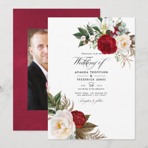 Invitation Boho Burgundy - Marsala Floral Mariage Photo