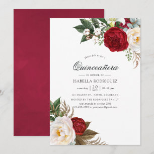 Invitation Boho Burgundy - Marsala Floral Quinceañera