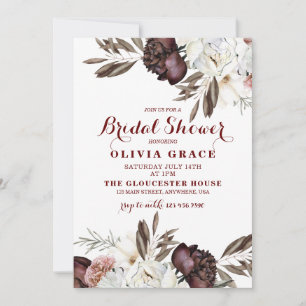 Invitation Boho Burgundy Roses tombent sous la douche nuptial