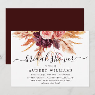 Invitation Boho Burgundy Terracotta Fête des mariées florale