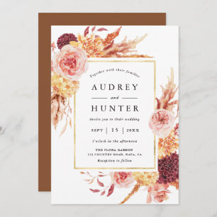 Invitation Boho Burgundy Terracotta Fleur Mariage Or Frame