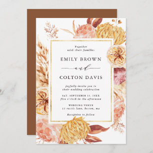 Invitation Boho Burgundy Terracotta Fleur Mariage Or Frame
