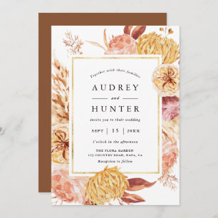 Invitation Boho Burgundy Terracotta Fleur Mariage Or Frame