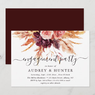 Invitation Boho Burgundy Terracotta Floral Engagement Party 