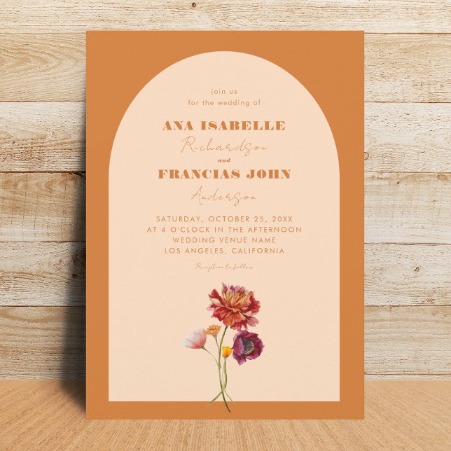 Invitation Boho Burnt Orange Arch Fleur sauvage Monogramme Ma (Créateur téléchargé)