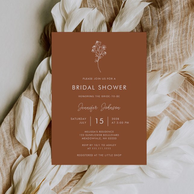 Invitation Boho Burnt Orange Fleur sauvage Fête des mariées (Créateur téléchargé)