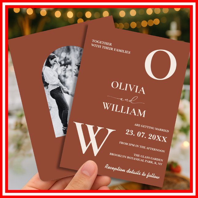 Invitation Boho Burnt Orange Terracotta Rustic Photo Mariage (Créateur téléchargé)