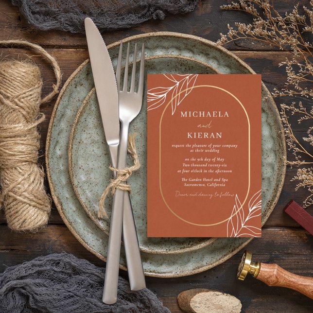 Invitation Boho Burnt Rust Mariage moderne (Boho Burnt Rust Modern Wedding Invitation)