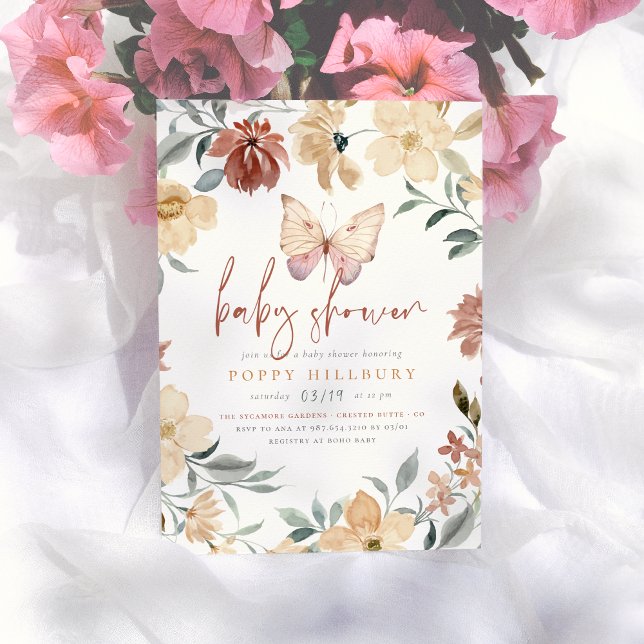 Invitation Boho Butterfly Fleur sauvage Jardin Baby shower fi (Créateur téléchargé)