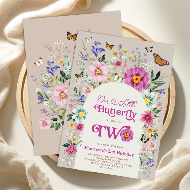 Invitation Boho Butterfly Wildfower Girl 2e anniversaire (Créateur téléchargé)