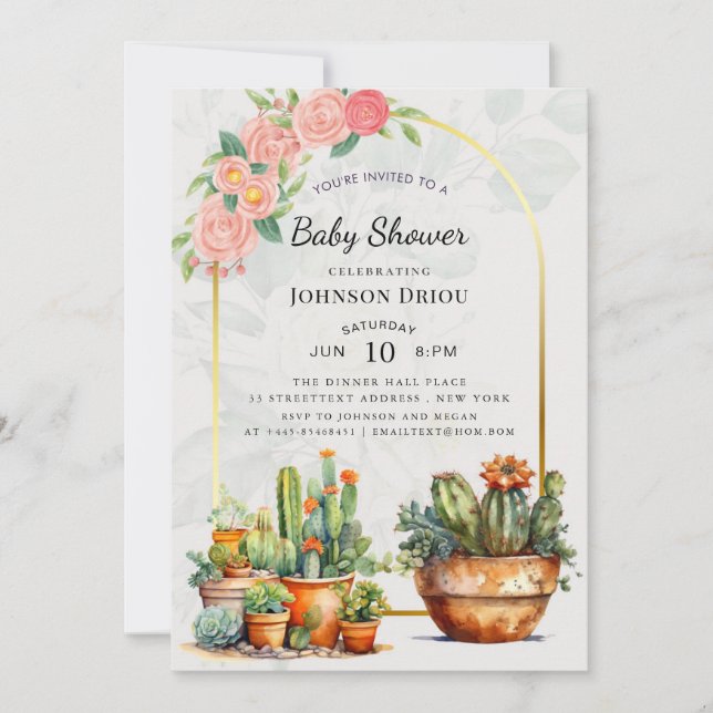 Invitation Boho Cactus Baby Shower (Devant)