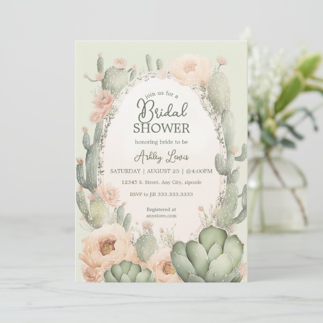 Invitation Boho Cactus Fleurs de douche de mariage Sud-Ouest (Debout devant)