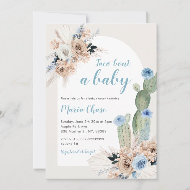 Invitation Boho Cactus Floral Taco Bout a Baby Show (Devant)