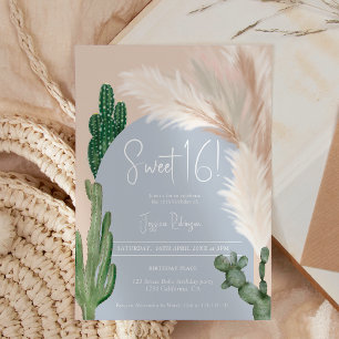 Invitation Boho cactus pampas arc bleu terre tonalité Douce 1