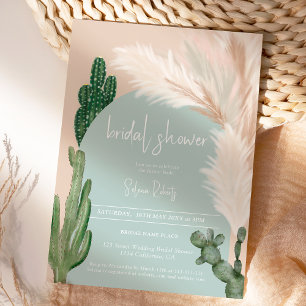 Invitation Boho cactus pampas arche verte nuptiale douche