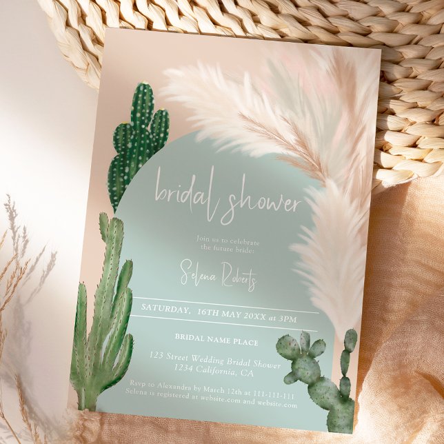 Invitation Boho cactus pampas arche verte nuptiale douche (Boho cactus pampas arch green bridal shower invitation)