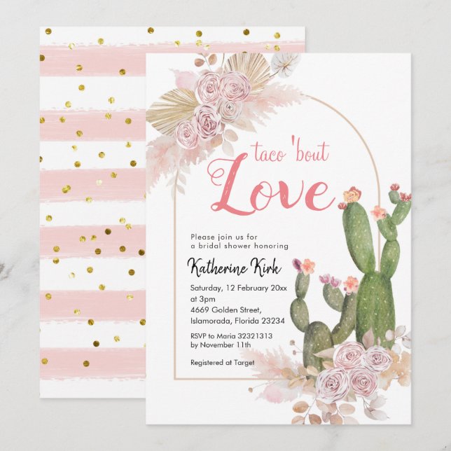 Invitation Boho Cactus Taco à propos de Fête des mariées d'am (Devant / Derrière)