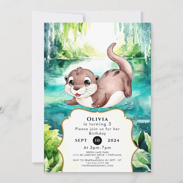 Invitation Boho Calm Otter Anniversaire (Devant)